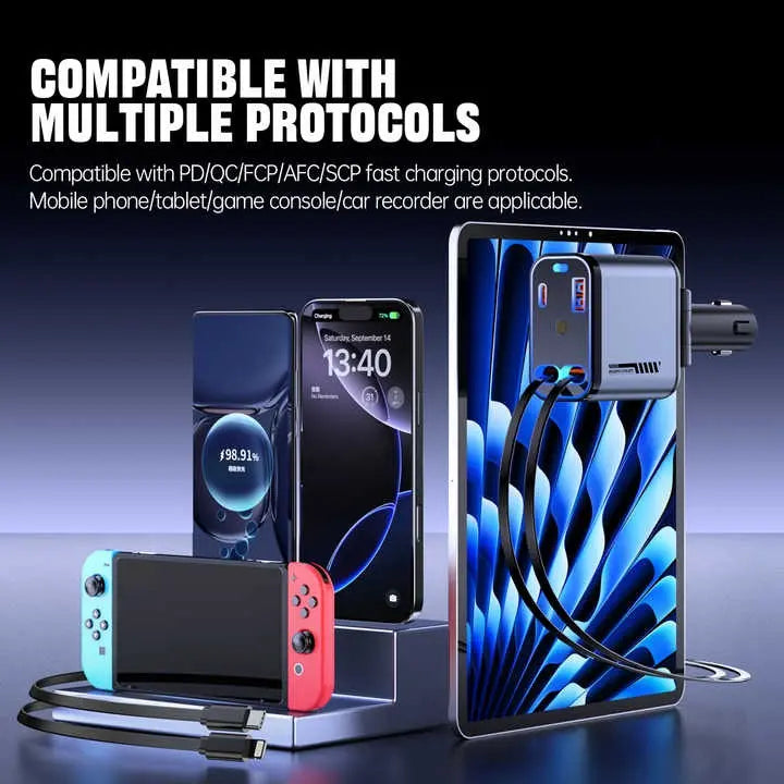 4 IN 1 Retractable Car Phone Charger