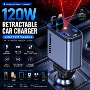 4 IN 1 Retractable Car Phone Charger